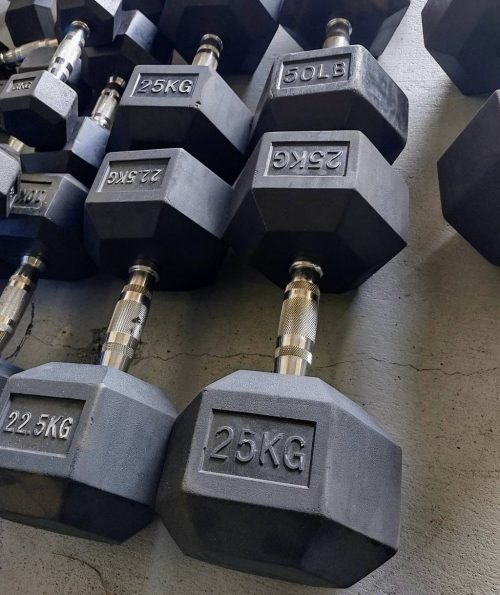 Used Hex Rubber Dumbbells